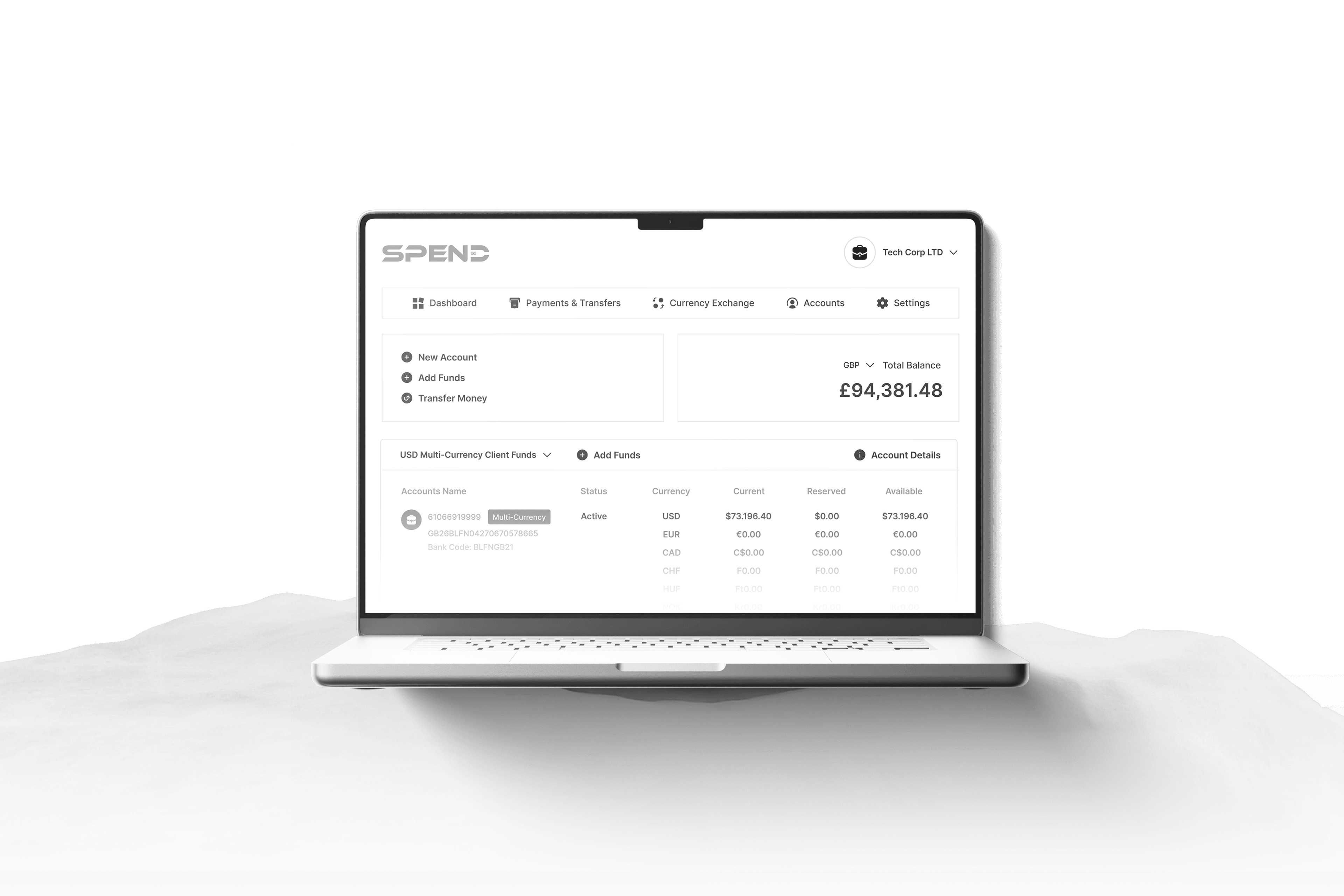 Laptop showing Spend dashboard